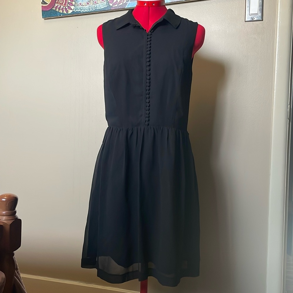 Vintage inspired black polyester lined dress with buttons